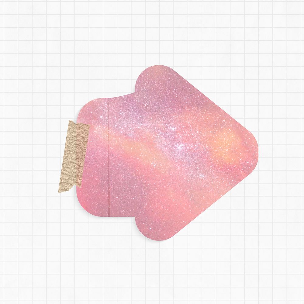 Paper note psd with pink galaxy background arrow shape and washi tape