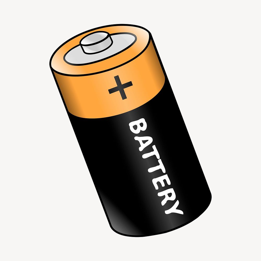 Electric battery clipart, object illustration. Free public domain CC0 image.
