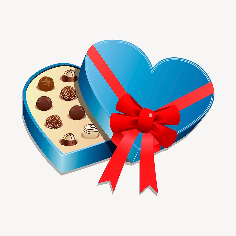 Valentine's chocolate box sticker, dessert illustration psd. Free public domain CC0 image.