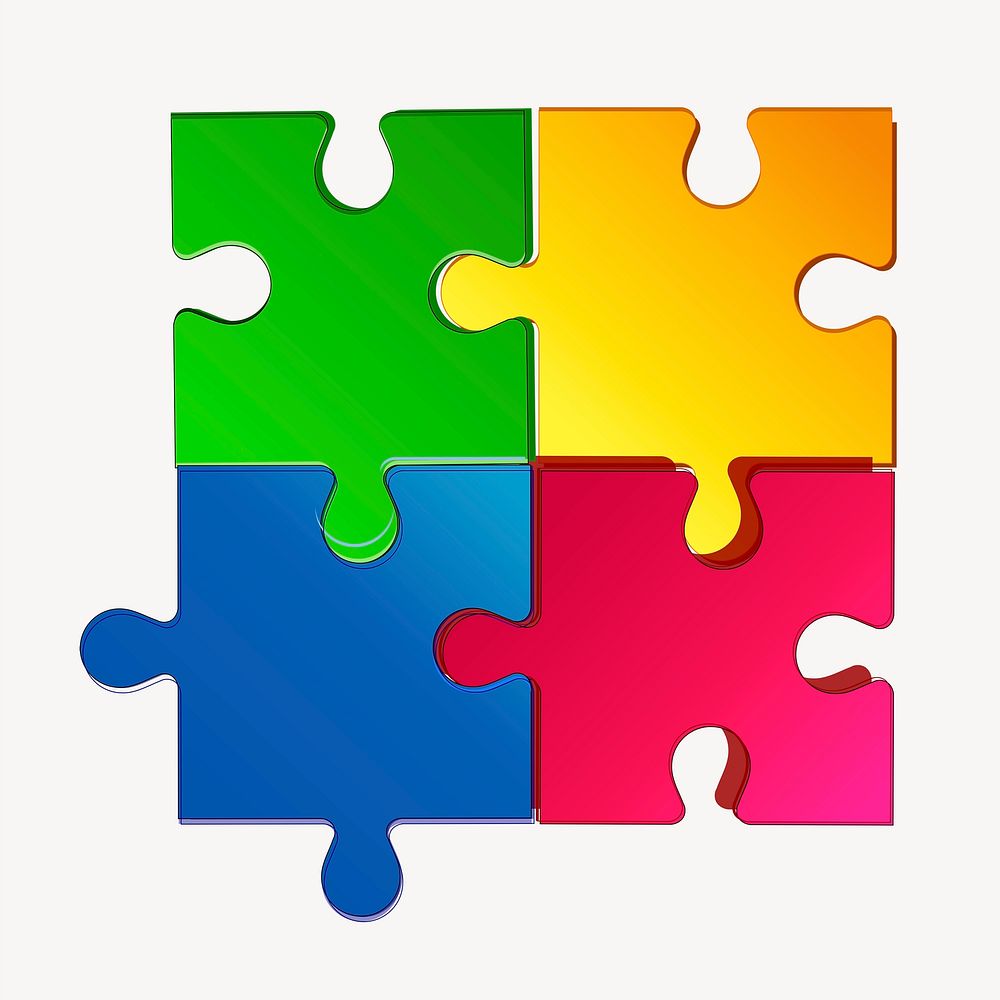 Colorful jigsaws clipart, puzzle illustration. Free public domain CC0 image.