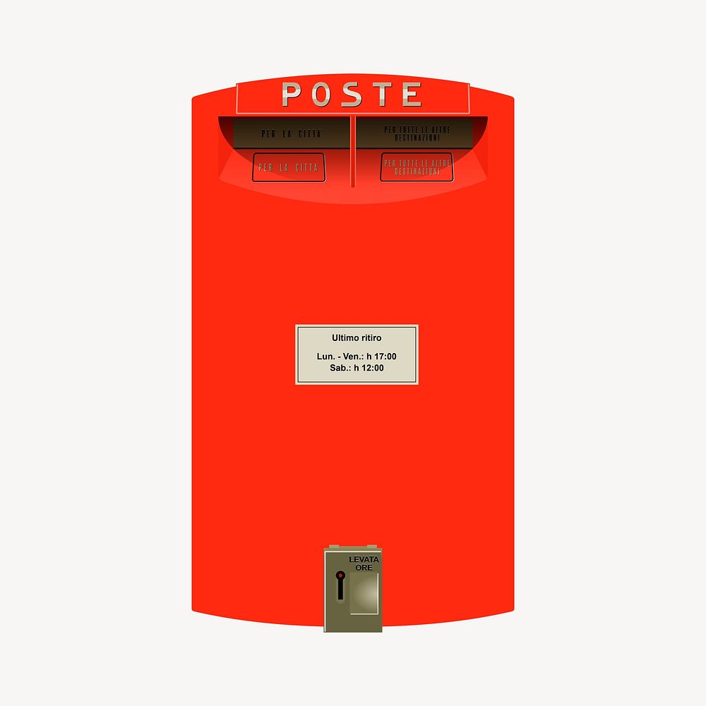 Red post box clipart, object illustration vector. Free public domain CC0 image.