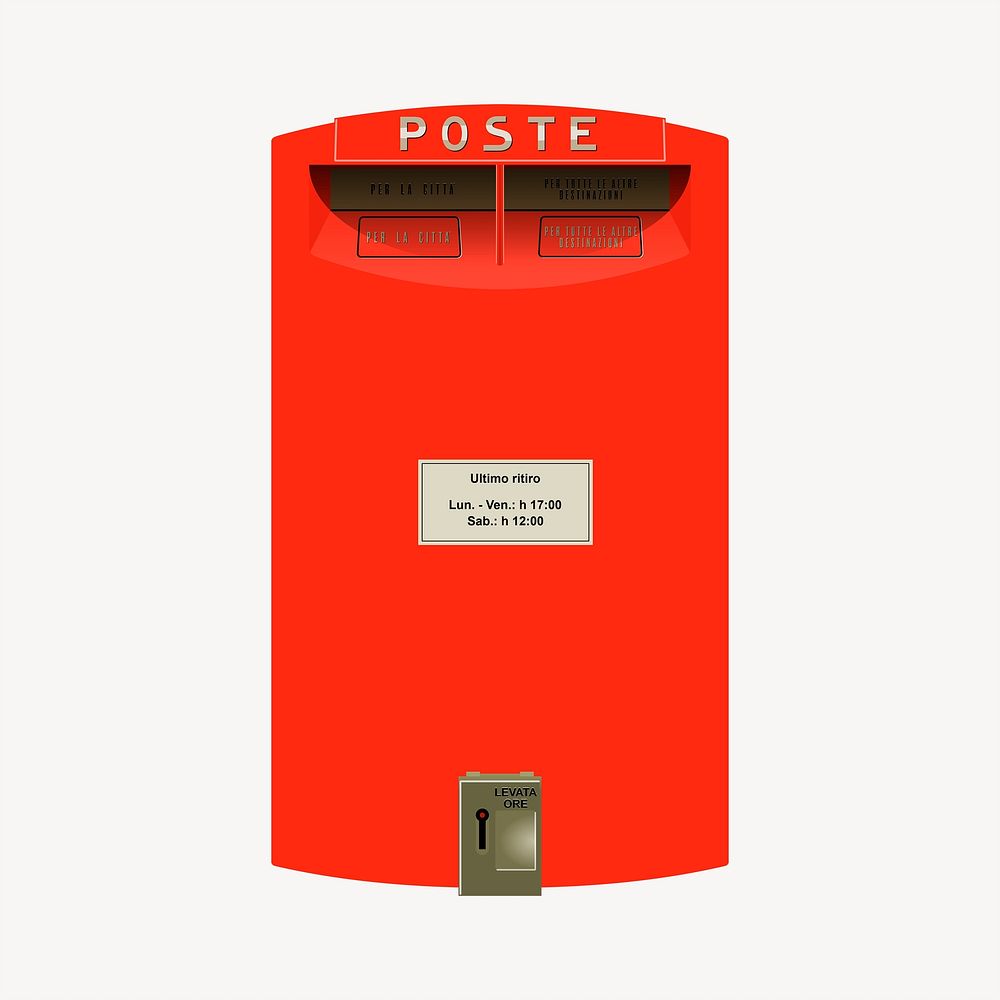 Red post box clipart, object illustration. Free public domain CC0 image.