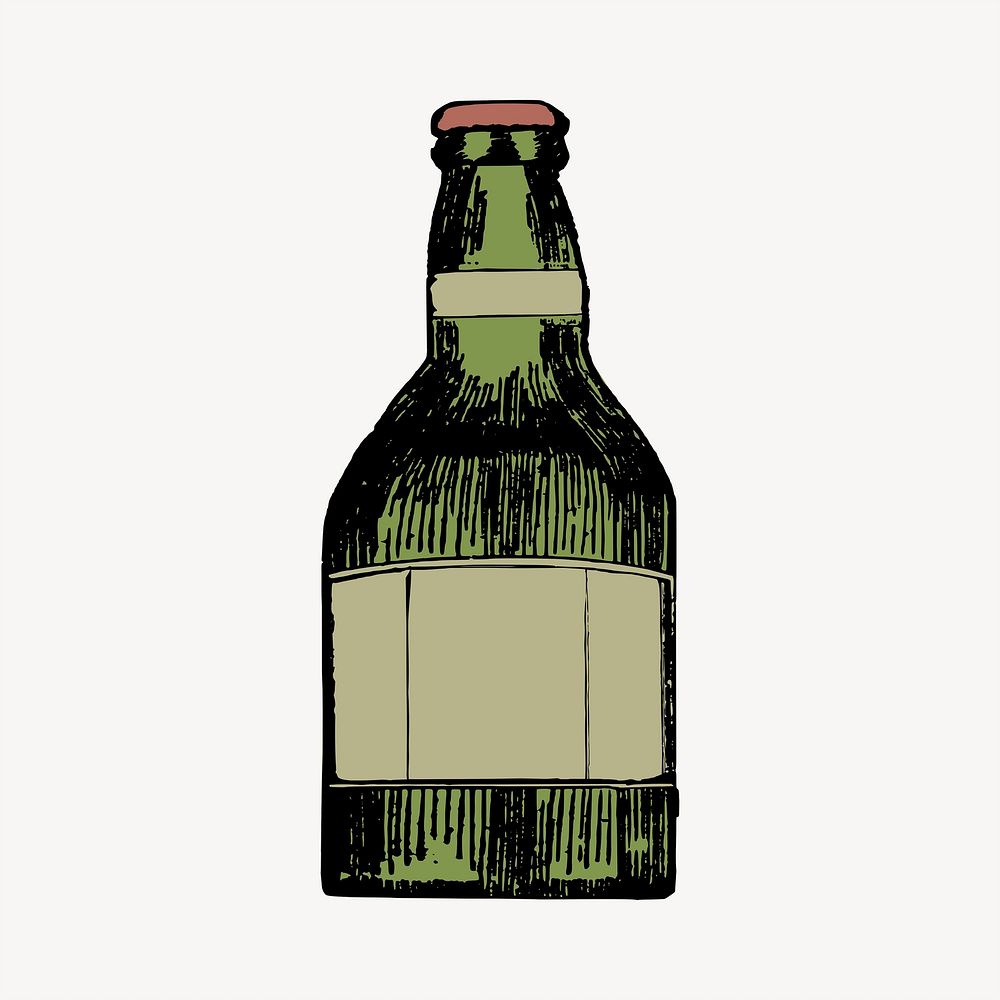 Green bottle clipart,  vintage object illustration. Free public domain CC0 image.