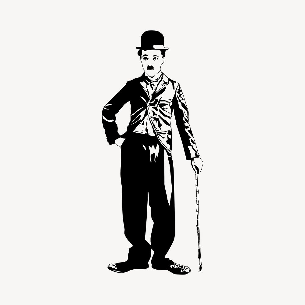 Charlie Chaplin drawing, famous comedian illustration vector. Free public domain CC0 image.