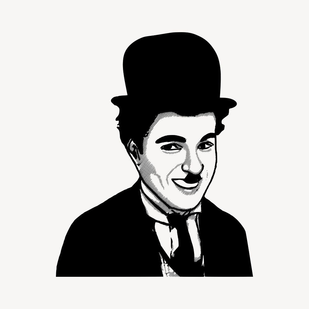Charlie Chaplin drawing, famous person portrait vector. Free public domain CC0 image.