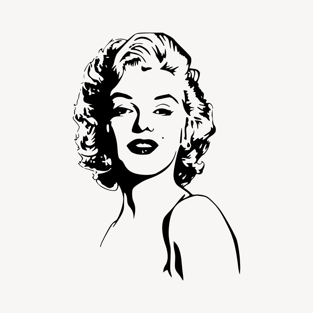 Marilyn Monroe drawing, famous actress portrait illustration. Free public domain CC0 image.