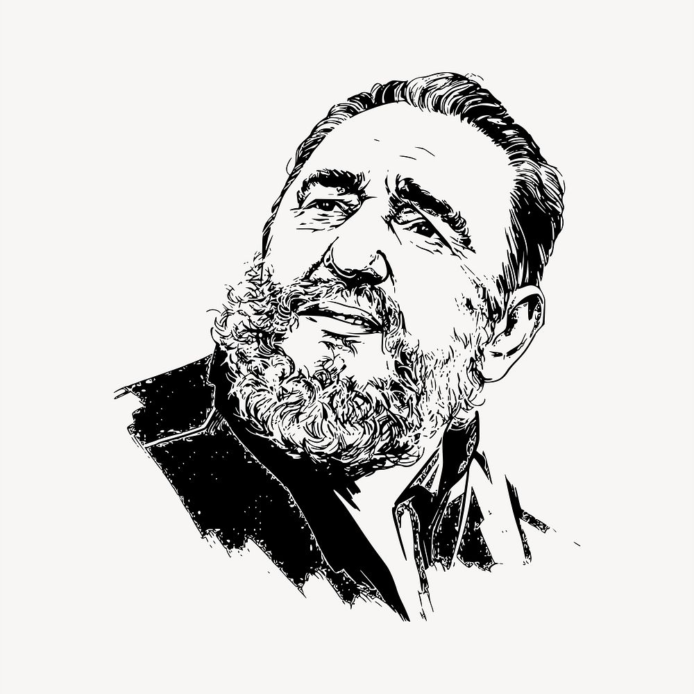 Fidel Castro drawing, former Cuban president portrait illustration. Free public domain CC0 image.