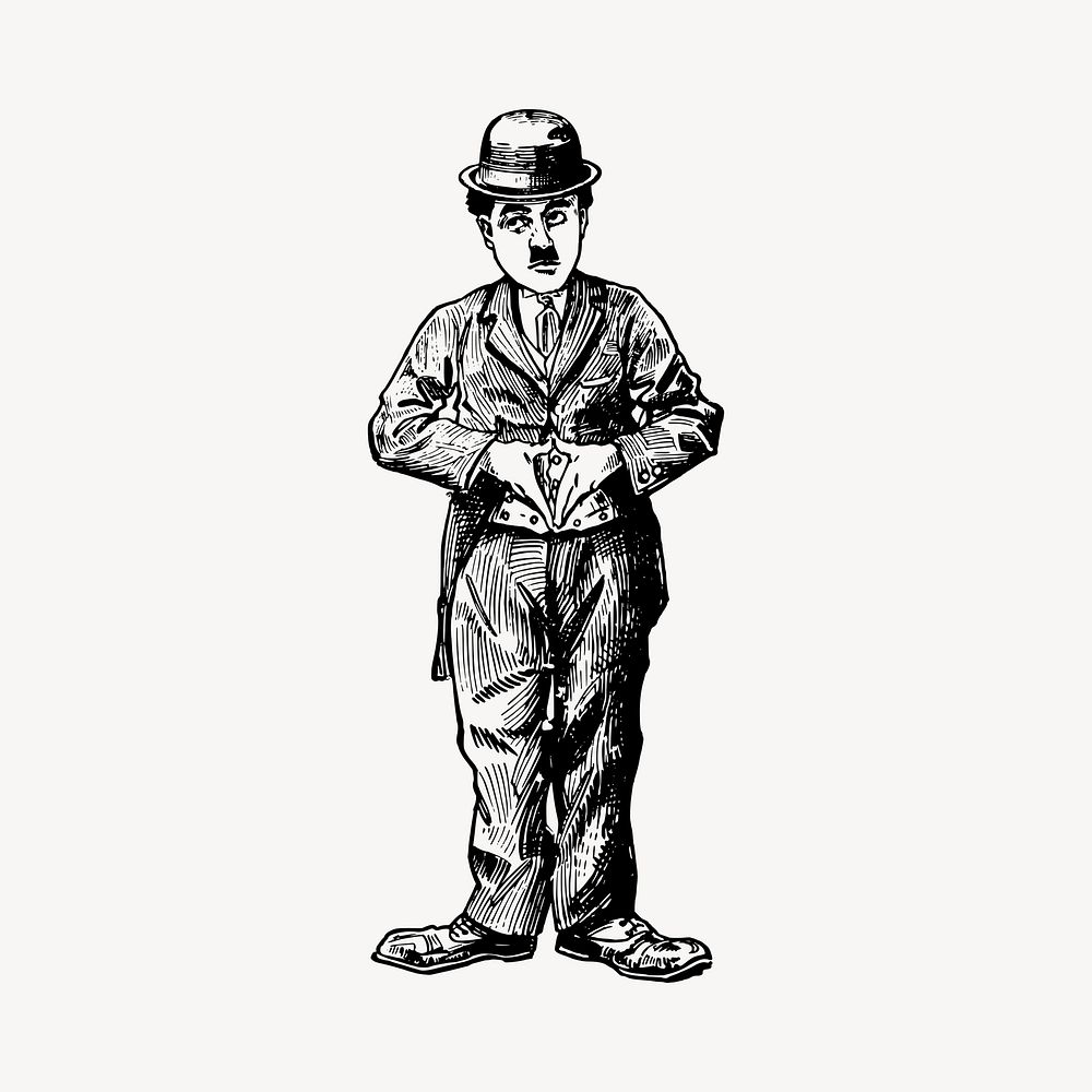 Charlie Chaplin drawing, famous comedian illustration vector. Free public domain CC0 image.