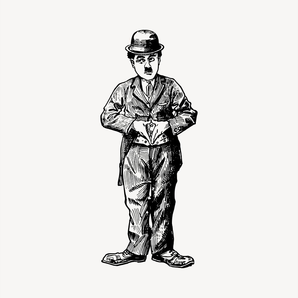 Charlie Chaplin drawing, famous comedian illustration psd. Free public domain CC0 image.