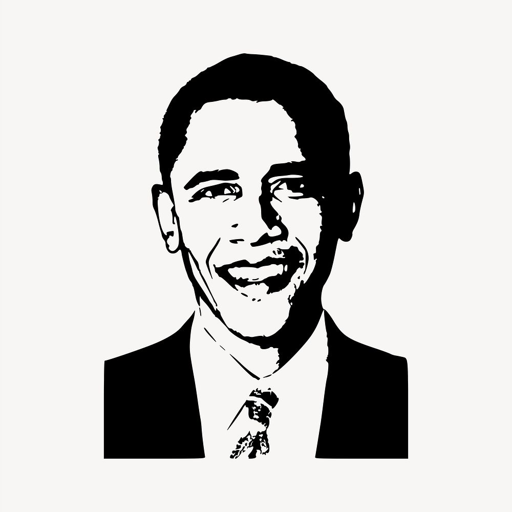 Barack Obama drawing, US president portrait illustration. Free public domain CC0 image.