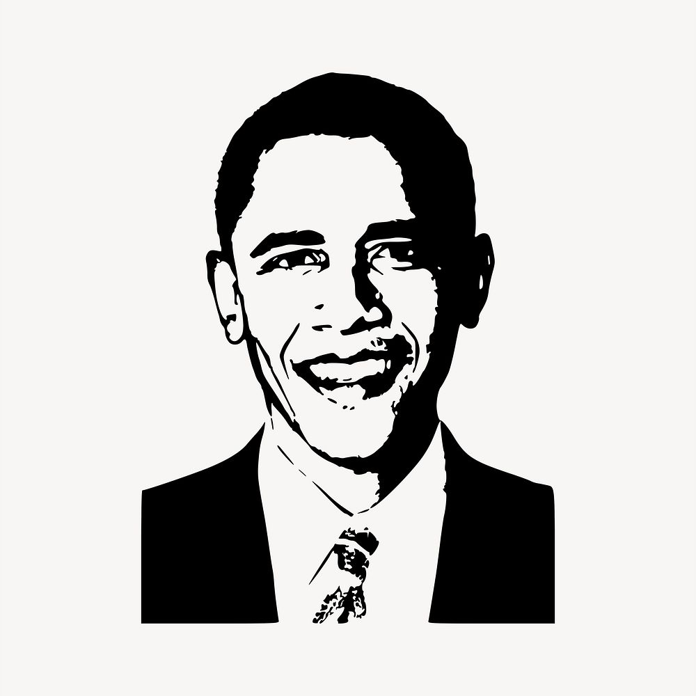 Barack Obama drawing, US president illustration psd. Free public domain CC0 image.
