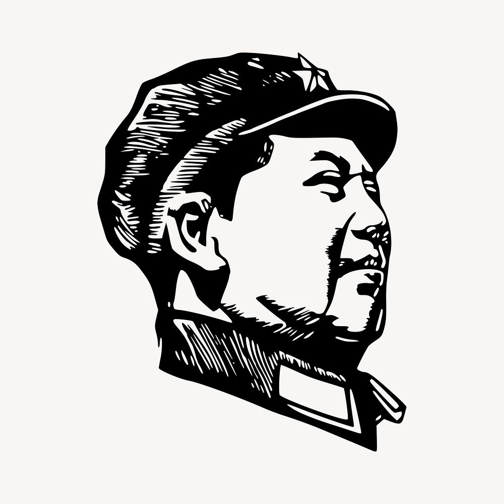 Mao Zedong drawing, Chinese president portrait illustration. Free public domain CC0 image.