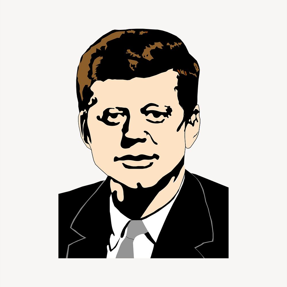 John F. Kennedy clipart, US president portrait illustration. Free public domain CC0 image.
