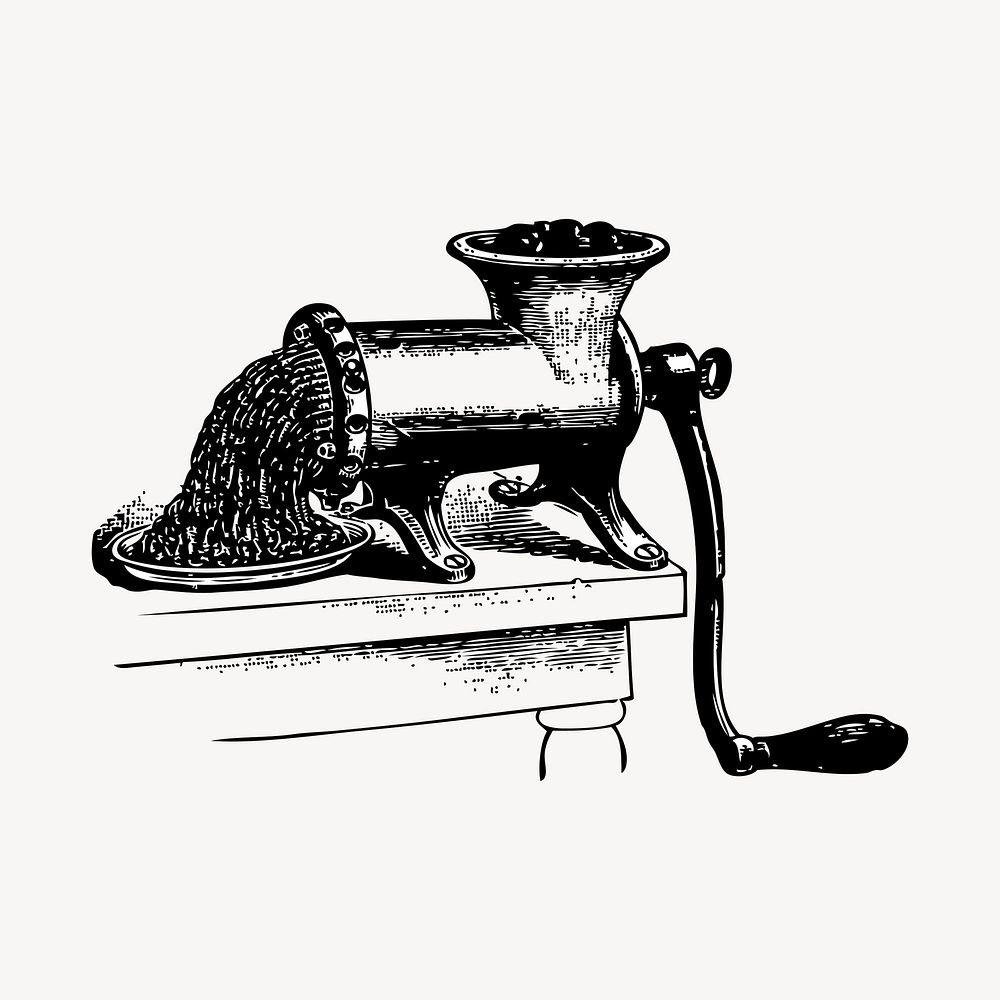 Meat grinder drawing, vintage object illustration vector. Free public domain CC0 image.