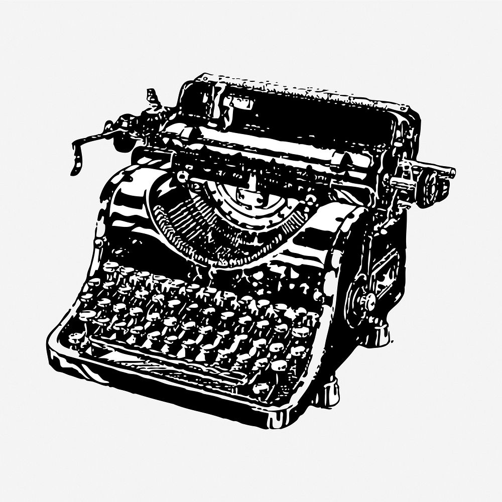 Typewriter drawing, vintage machine illustration vector. Free public domain CC0 image.