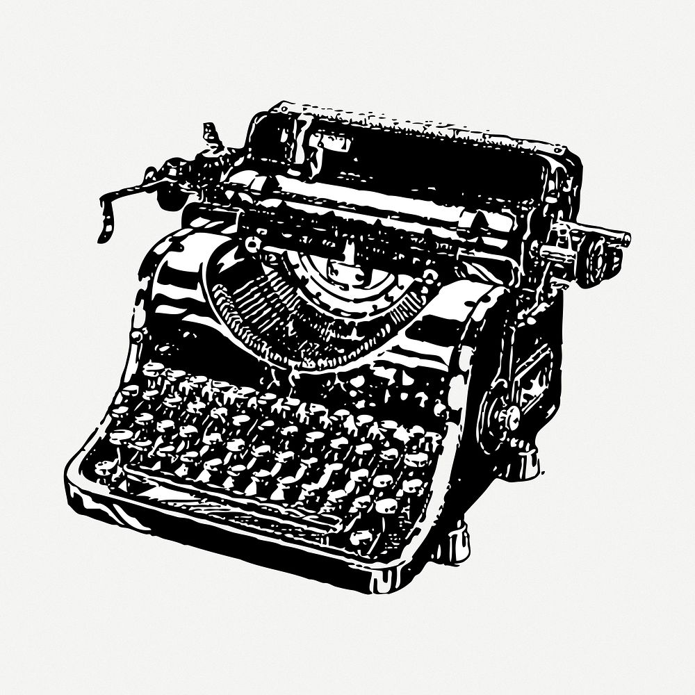 Typewriter drawing, vintage machine illustration psd. Free public domain CC0 image.