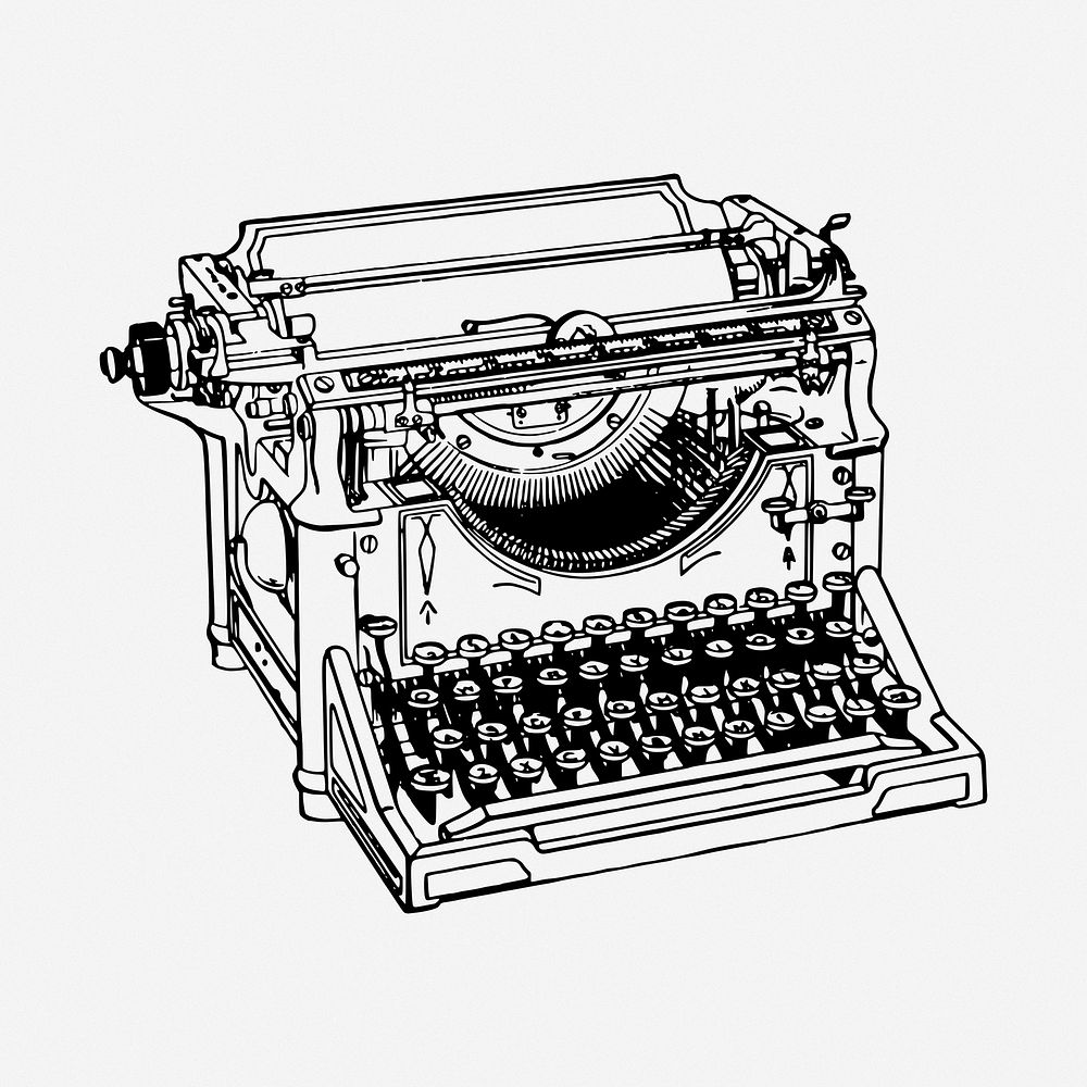 Typewriter drawing, vintage machine illustration. Free public domain CC0 image.