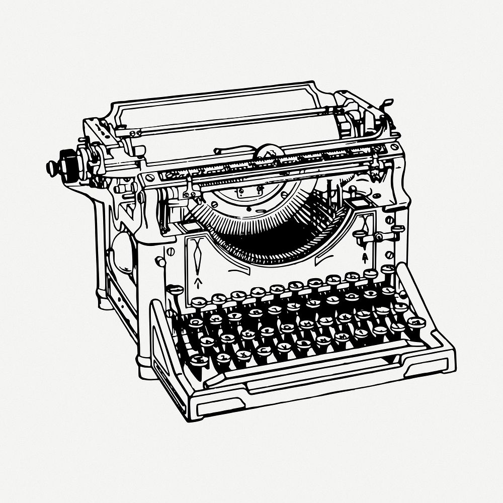 Typewriter drawing, vintage machine illustration psd. Free public domain CC0 image.