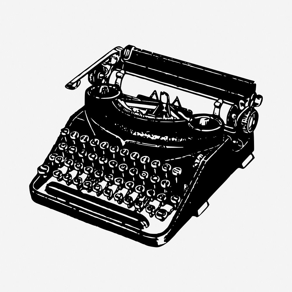 Typewriter drawing, vintage machine illustration vector. Free public domain CC0 image.