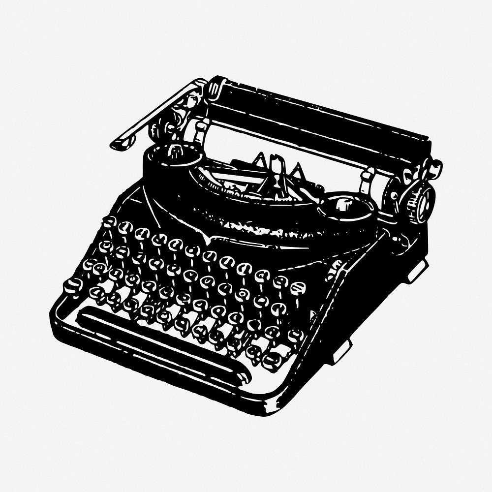 Typewriter drawing, vintage machine illustration psd. Free public domain CC0 image.