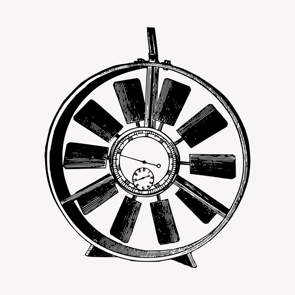 Anemometer drawing, measuring device illustration. Free public domain CC0 image.