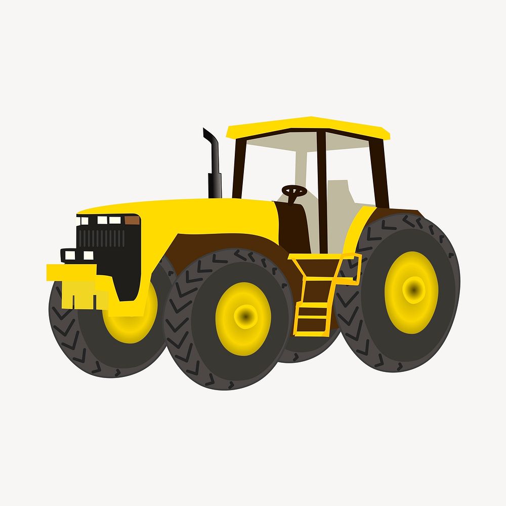 Yellow tractor clipart, agricultural vehicle illustration vector. Free public domain CC0 image.