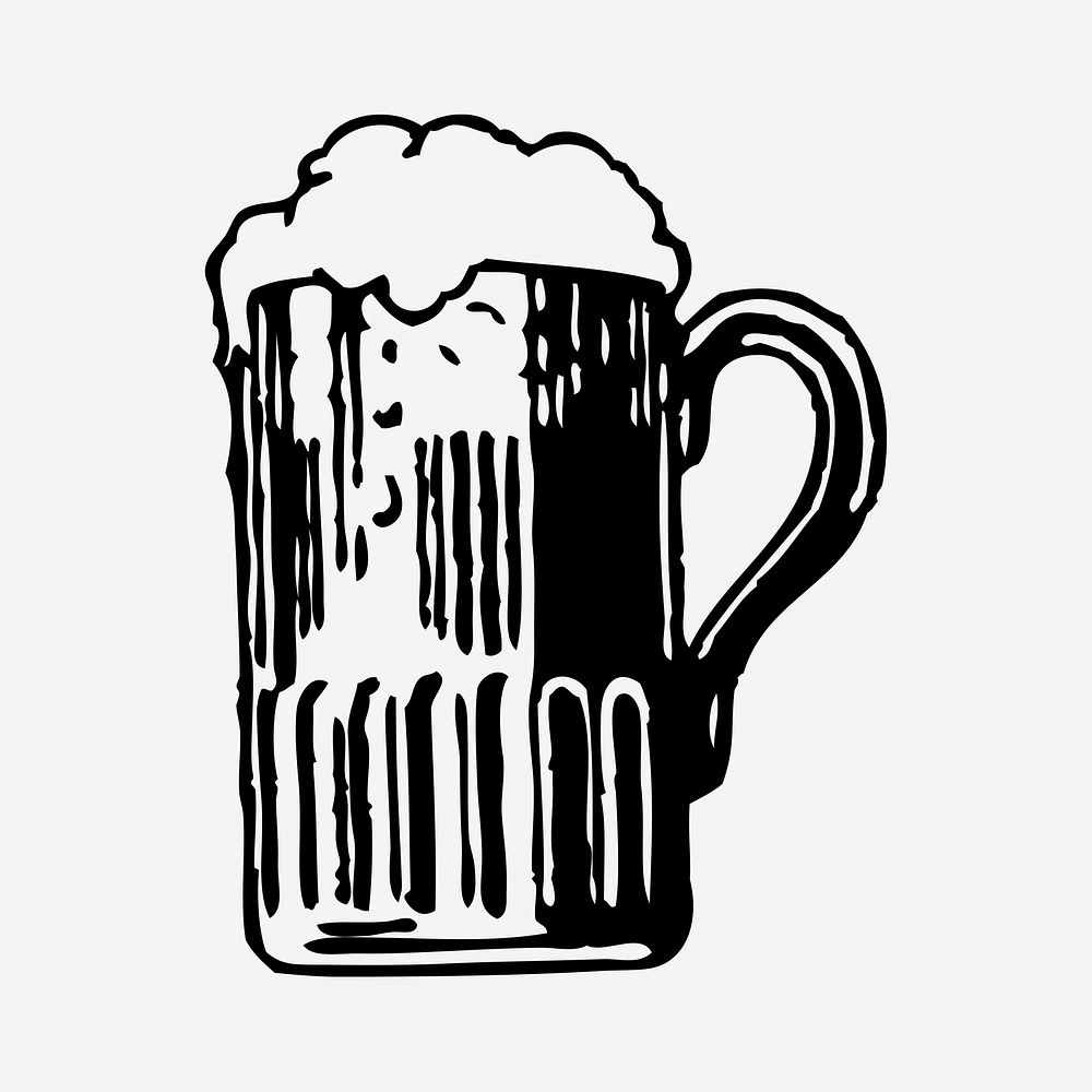 Beer glass drawing, vintage alcoholic drink illustration. Free public domain CC0 image.