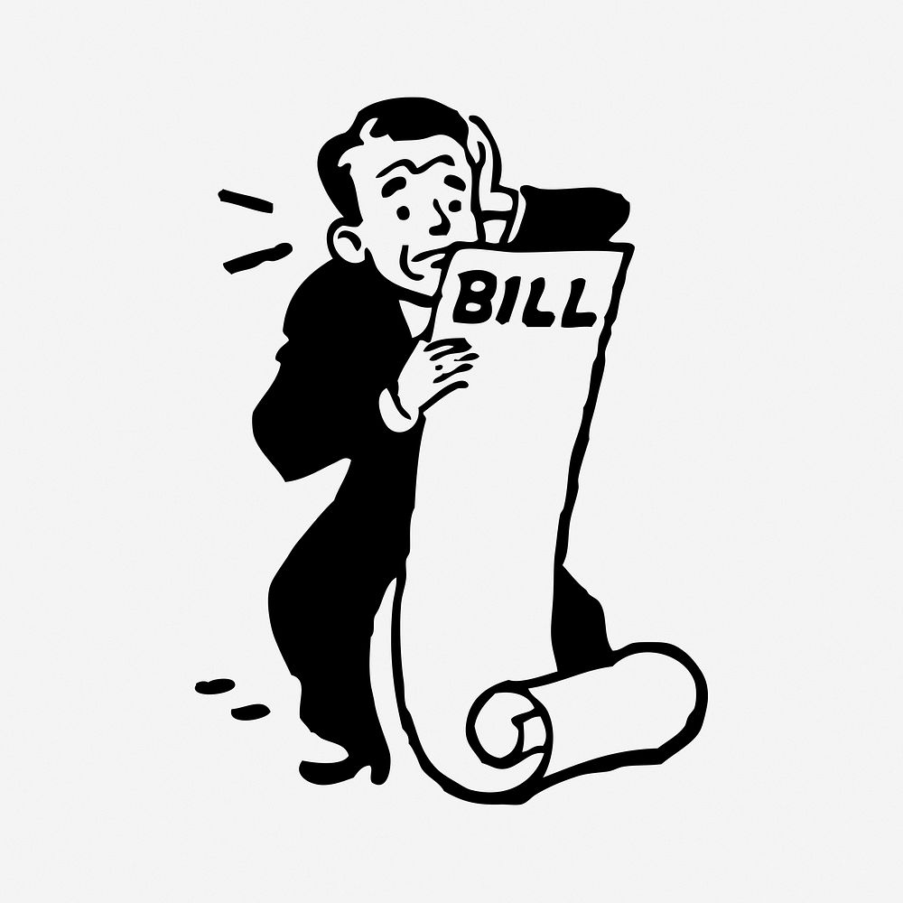 Businessman holding bill drawing, vintage illustration. Free public domain CC0 image.