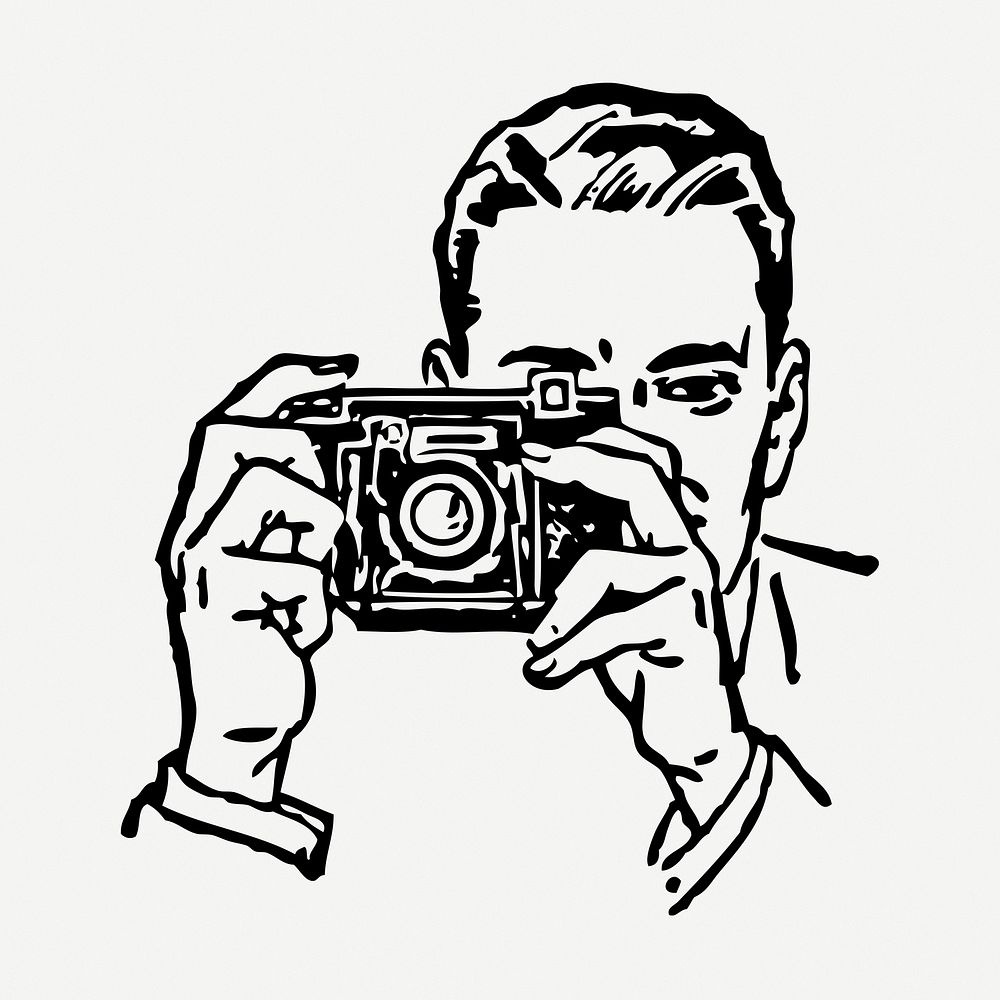 Man taking photo drawing, vintage illustration psd. Free public domain CC0 image.