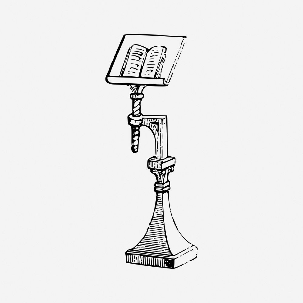 Book stand drawing, vintage furniture illustration. Free public domain CC0 image.