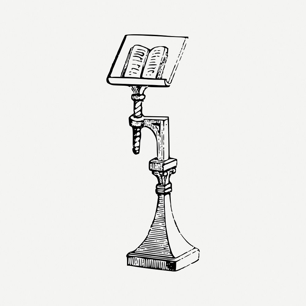 Book stand drawing, vintage furniture illustration psd. Free public domain CC0 image.