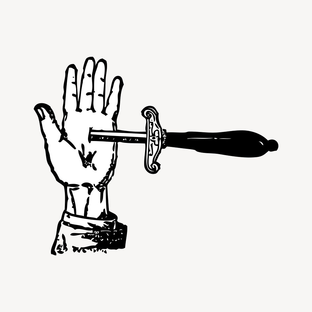 Hand stabbed by dagger clipart, vintage illustration vector. Free public domain CC0 image.