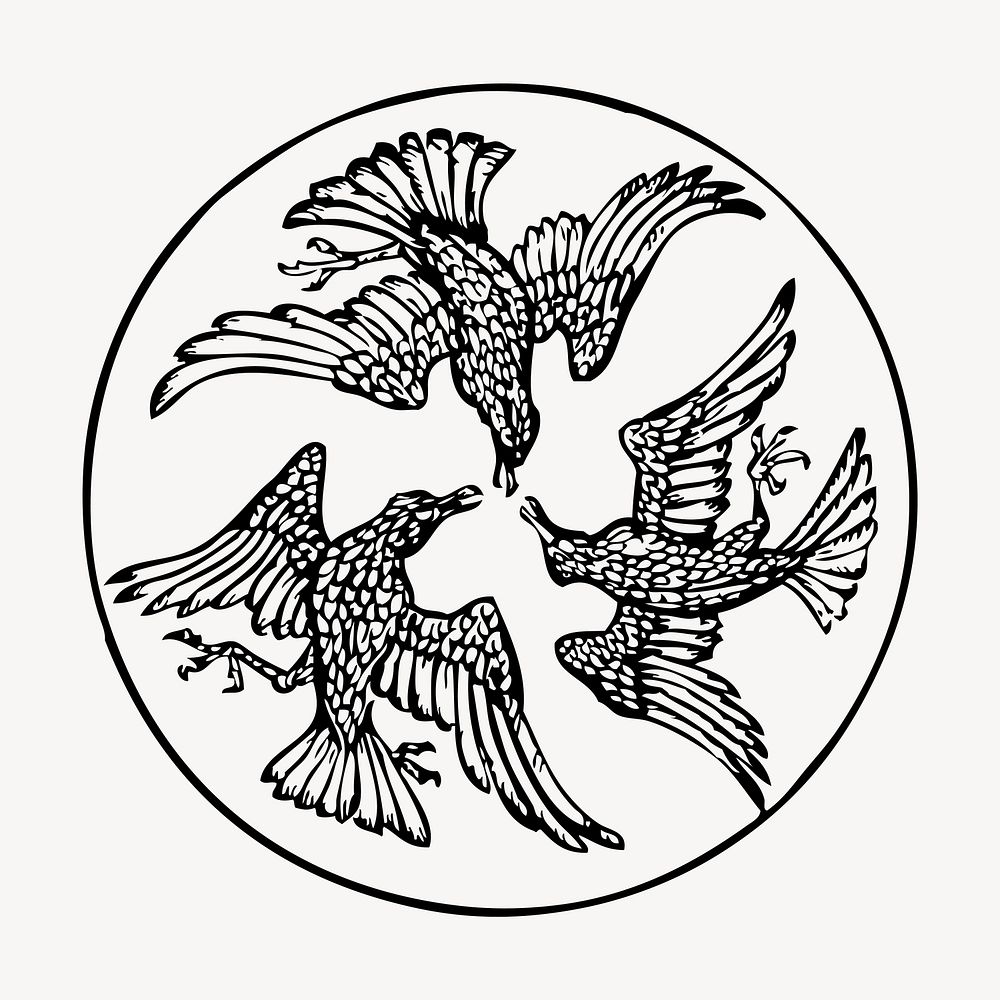 Birds badge clipart, vintage animal illustration vector. Free public domain CC0 image.