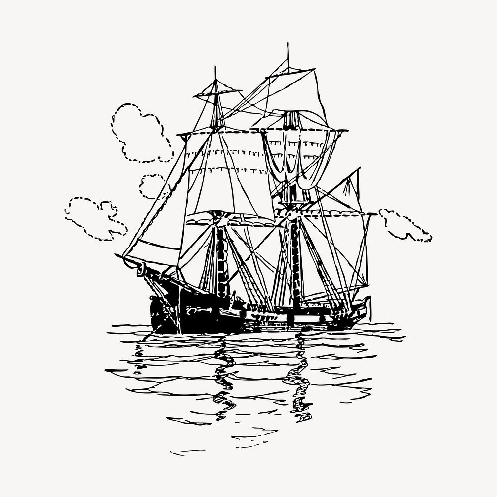 Sailing ship clipart, vintage vehicle illustration vector. Free public domain CC0 image.