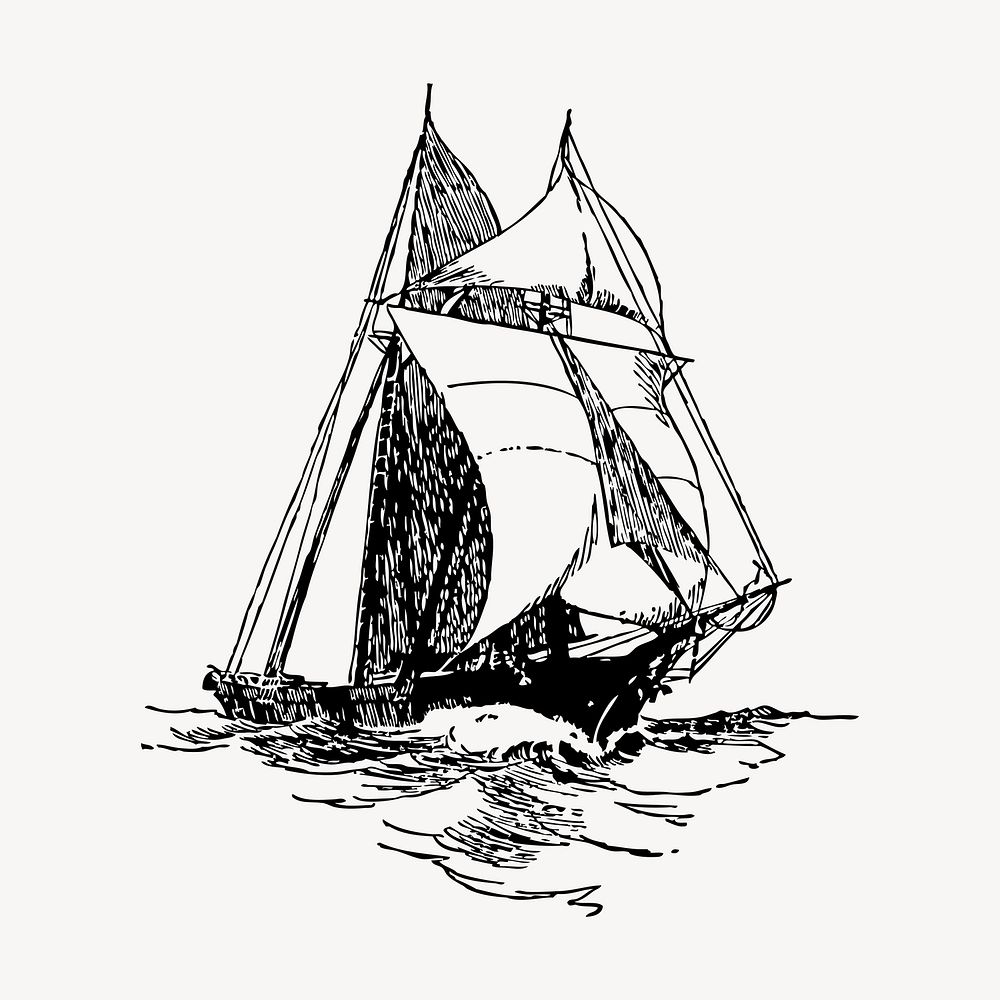 Sailing ship clipart, vintage vehicle illustration vector. Free public domain CC0 image.