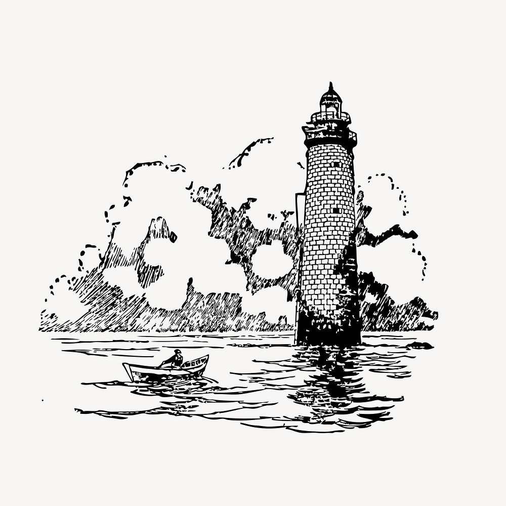 Lighthouse clipart, vintage architecture illustration vector. Free public domain CC0 image.