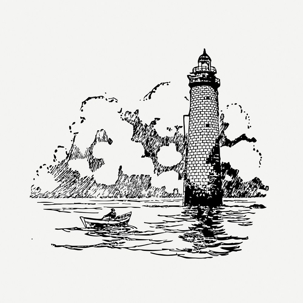 Lighthouse drawing, vintage architecture illustration psd. Free public domain CC0 image.