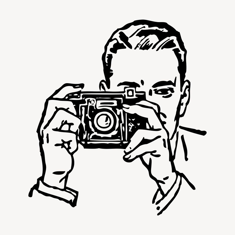 Man taking photo clipart, vintage  illustration vector. Free public domain CC0 image.