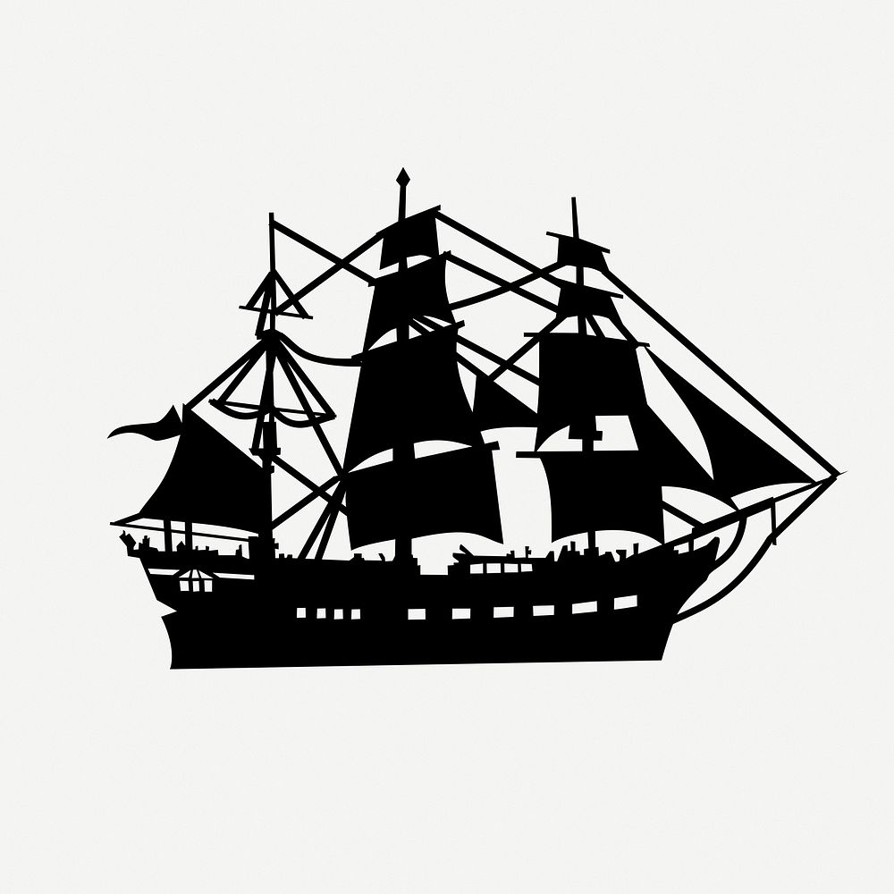 Ship silhouette drawing, vintage vehicle illustration psd. Free public domain CC0 image.