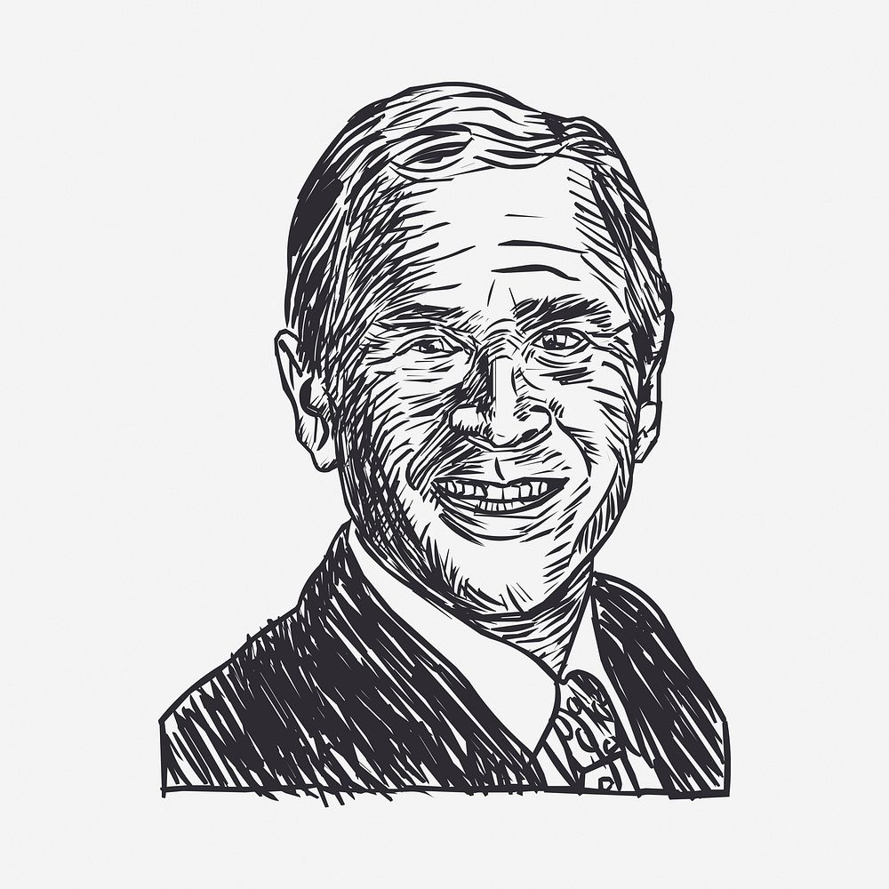 George W. Bush drawing,  famous person illustration. Free public domain CC0 image.