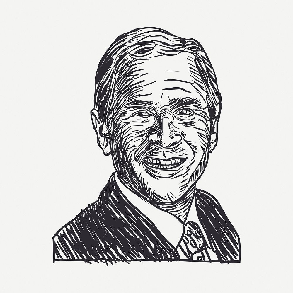 George W. Bush drawing, famous person illustration psd. Free public domain CC0 image.