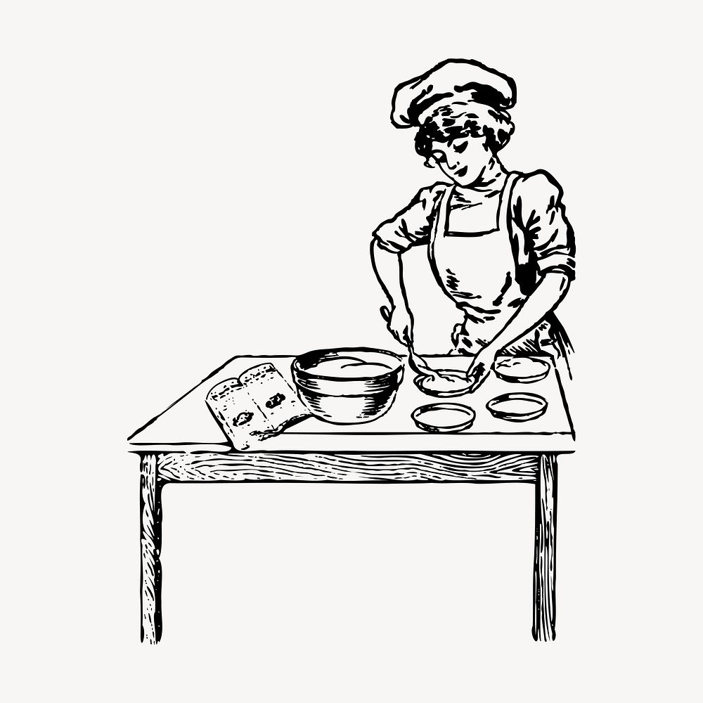 Cooking woman clipart, vintage job illustration vector. Free public domain CC0 image.