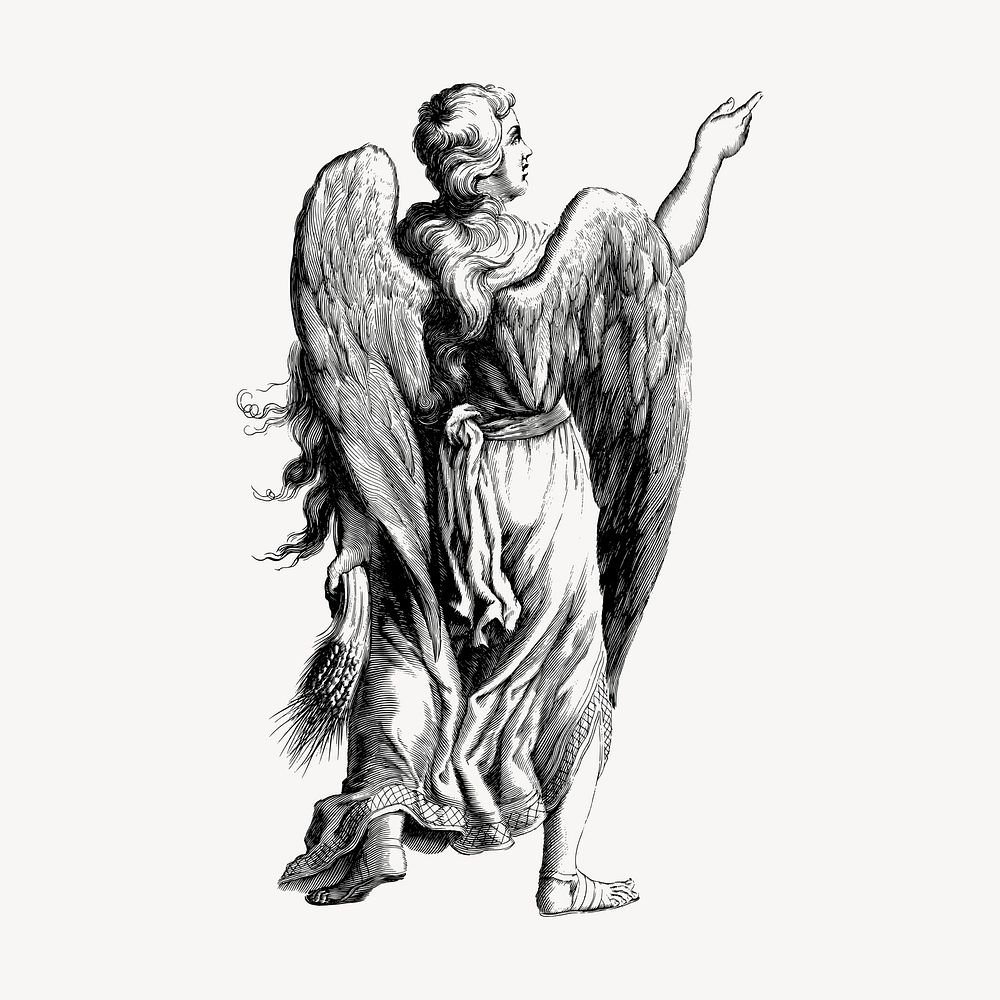 Angel pointing finger clipart, vintage mythical creature illustration vector. Free public domain CC0 image.