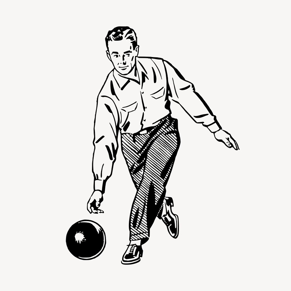 Bowling man clipart, vintage sport illustration vector. Free public domain CC0 image.