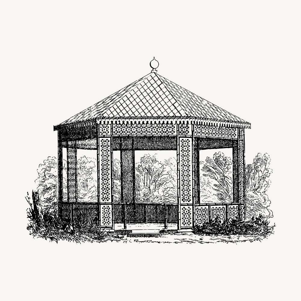 Gazebo clipart, vintage architecture illustration vector. Free public domain CC0 image.