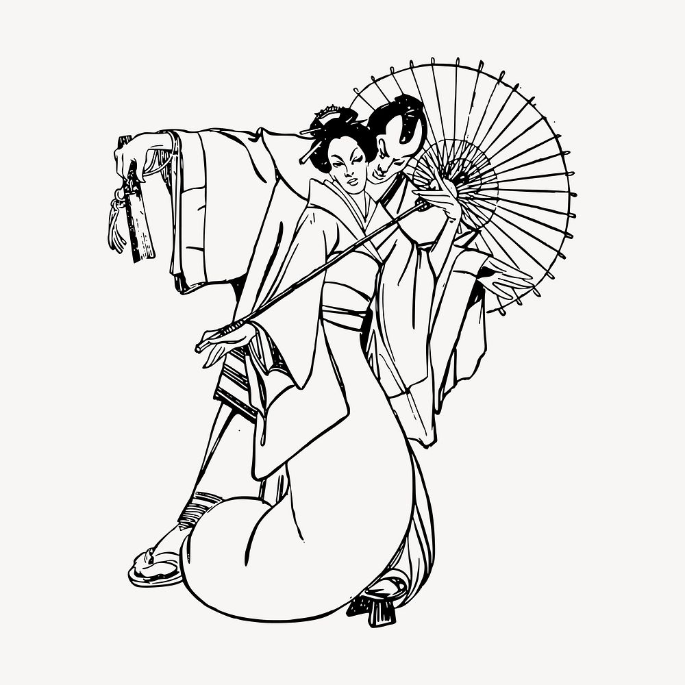Japanese couple clipart, vintage traditional illustration vector. Free public domain CC0 image.