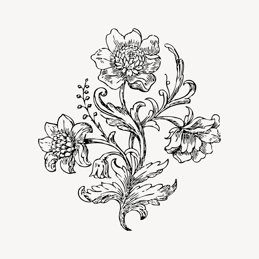 Ornamental flower clipart, vintage botanical | Free Vector - rawpixel