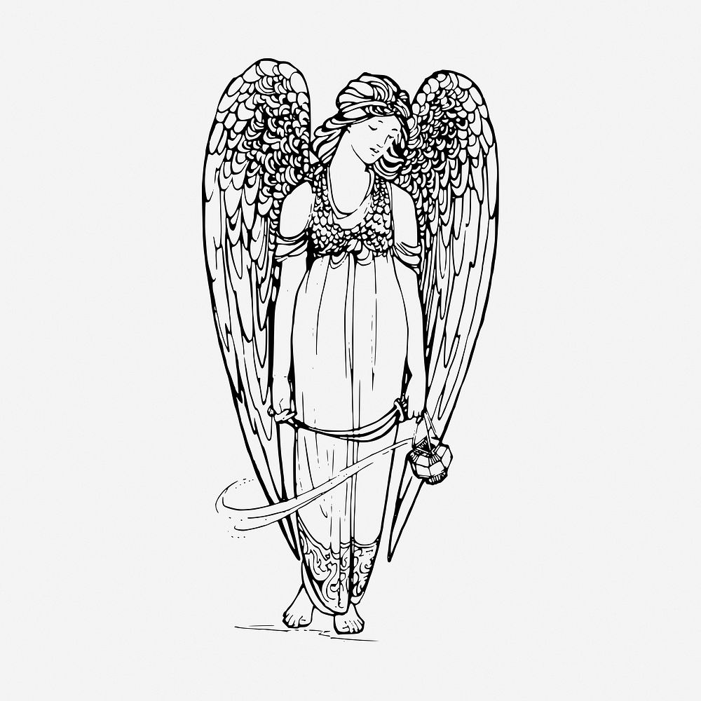 Angel drawing, vintage mythical creature illustration. Free public domain CC0 image.