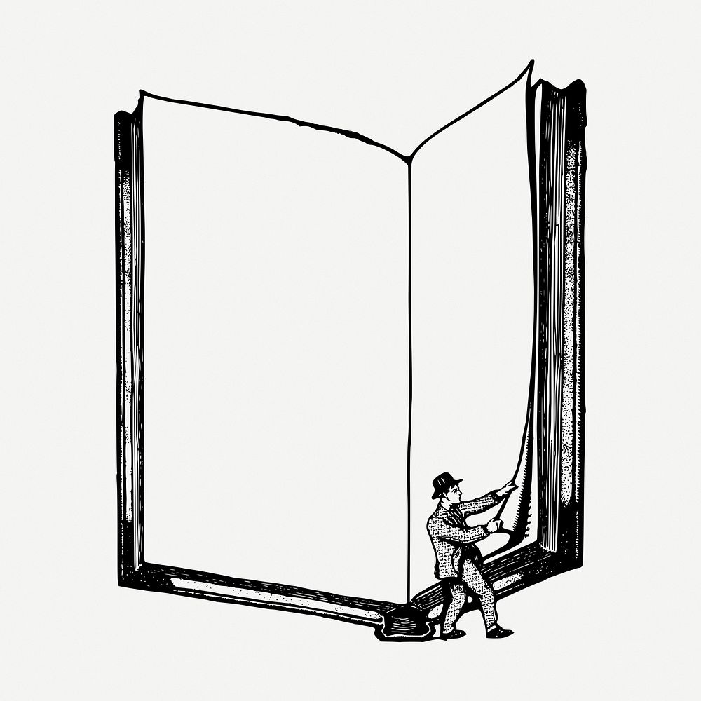 Open book frame drawing, vintage illustration psd. Free public domain CC0 image.