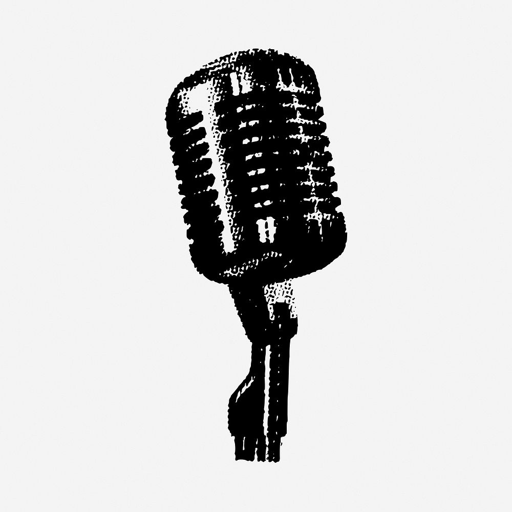 Vintage microphone drawing, music illustration. Free public domain CC0 image.